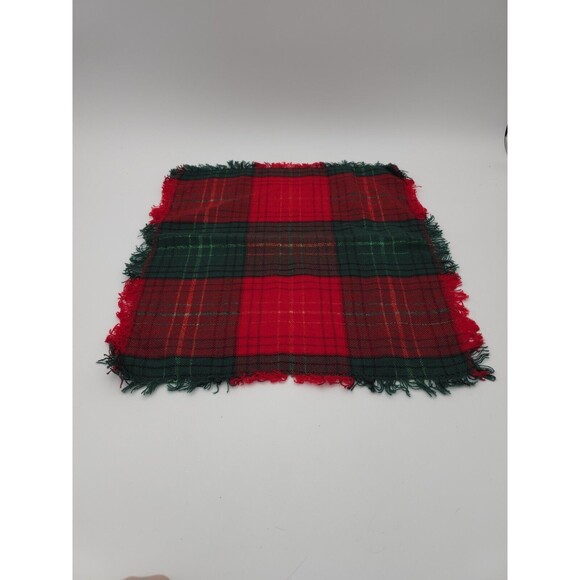 12 Vintage Red Green Knit Plaid Christmas Napkins Rag Fringe Metallic Sparkle - Picture 3 of 6